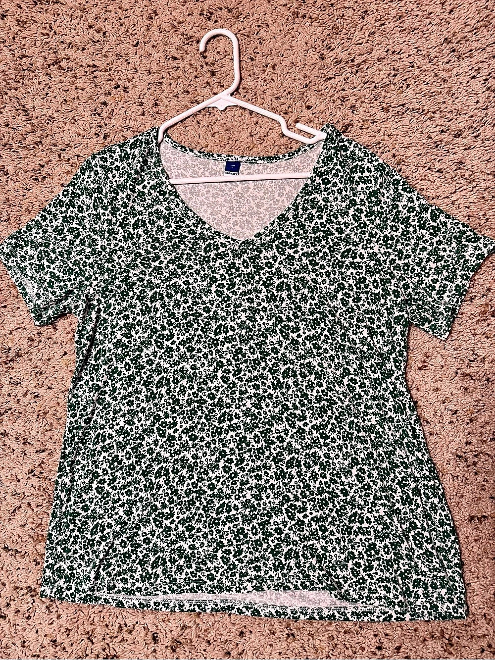 Old Navy Floral Green & White Short Sleeve Top